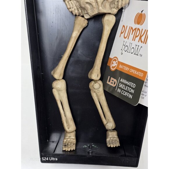 Animated Skeleton in Coffin Spooky LED Pumpkin Hollow Halloween Home Decor - Picture 6 of 8